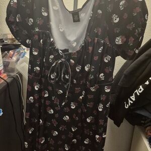 Hot Topic Black and White Babydoll Dress with Tie Front